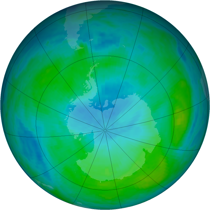 Antarctic ozone map for 15 February 1988